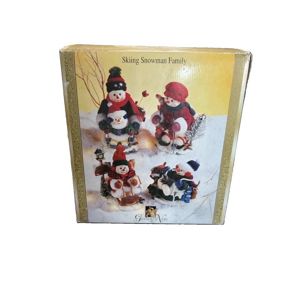 Grandeur Noel Skiing Snowman Family Figurines Set Of 4 Holidays/Christmas *Read